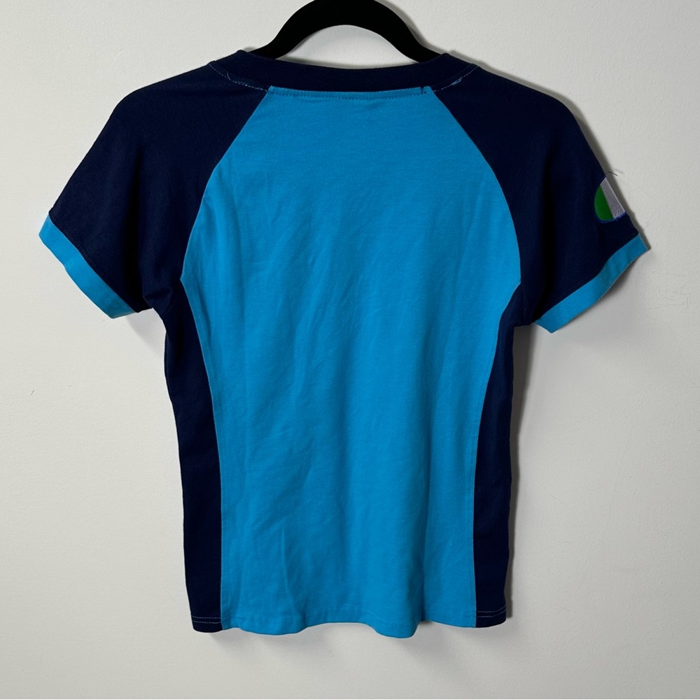 Y2K ITALIA women's blue graphic embroidered italy v-neck tee, M. - Picture 2 of 2